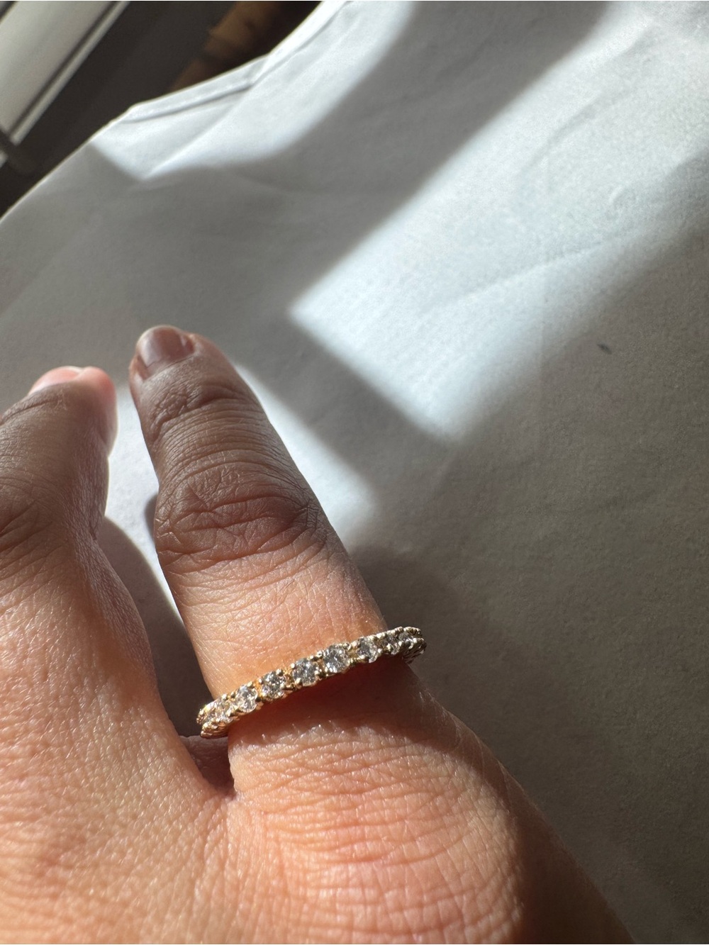 14K Solid Gold Diamond Eternity Band - Sparkling Gold Diamond Ring - Picture 9 of 12